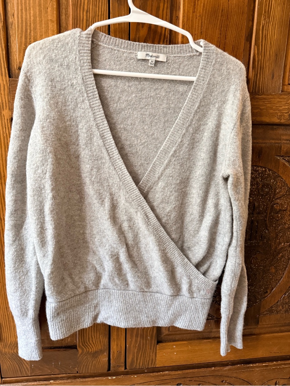 Madewell Heather Gray Wrap V-Neck Sweater